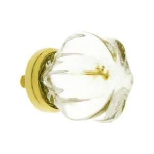  Medium Victorian Clear Glass Cabinet Knob With Brass Base 