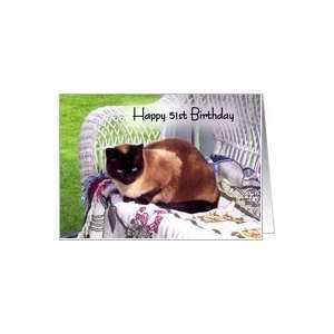   51st Birthday, Siamese cat on white wicker chair Card Toys & Games