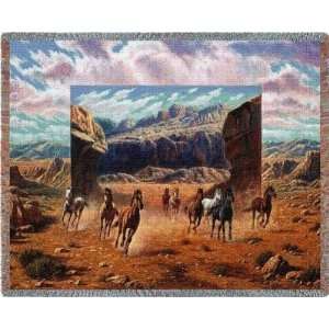  Running Horses Western Tapestry Throw Blanket